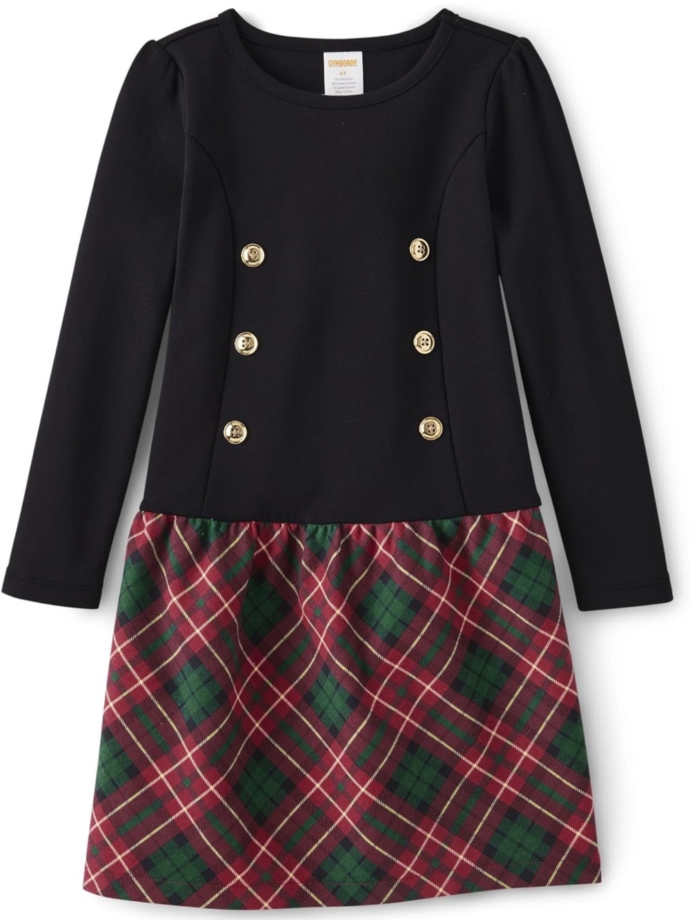 EUC Gymboree Black Top with Red & Green Plaid Skirt Dress 5T